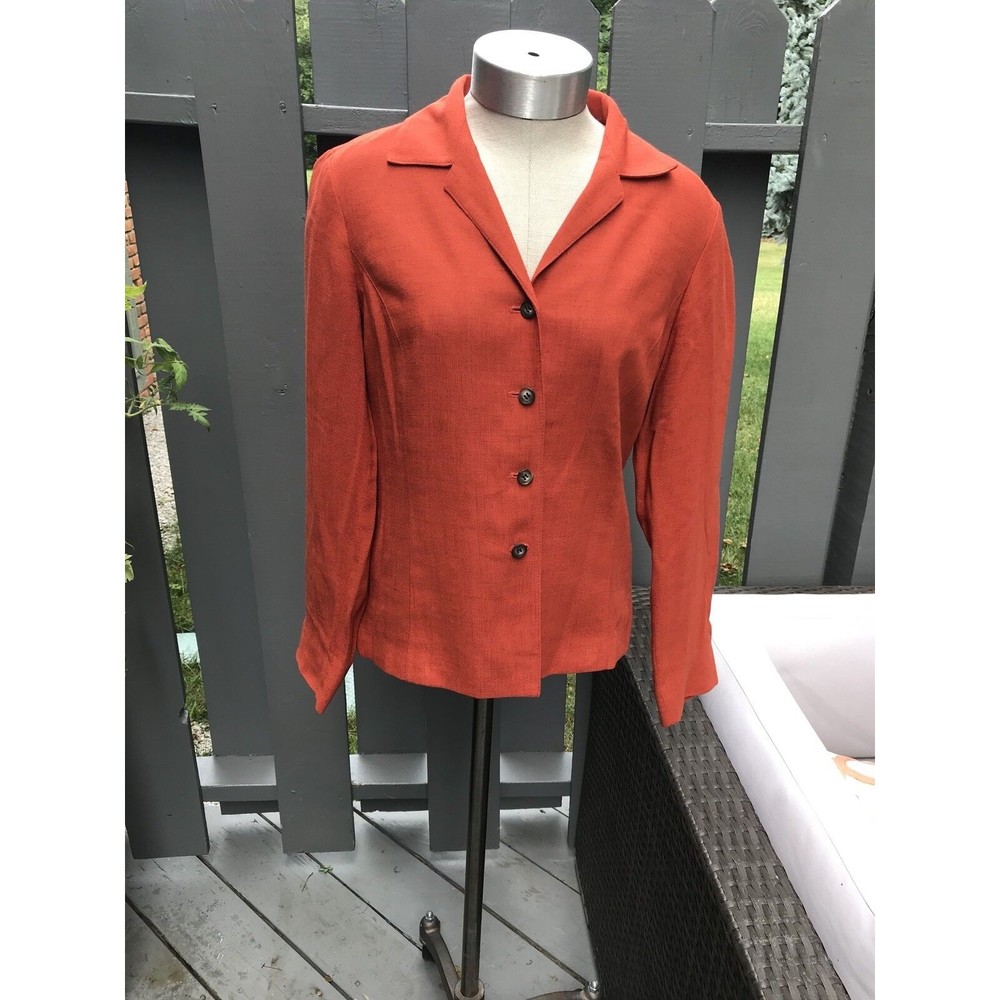 Company Ellen Tracy Orange Jacket Blazer 2 P Petite Linen Blend